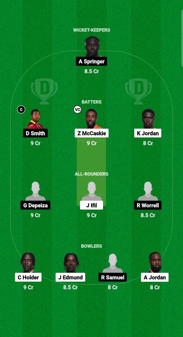 1000566846 PEL vs VOY Dream11 Vorhersage Fantasy Cricket Tipps Dream11 Team West Indies Barbados T10 2024